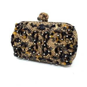 Bottega Veneta Brown Tortoise Appliqué & Python Knot Clutch Limited Edition